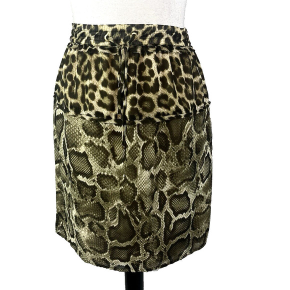Michael Kors Skirt size Small Olive Green Black Sheer Cheetah Leopard Above Knee - Picture 1 of 10